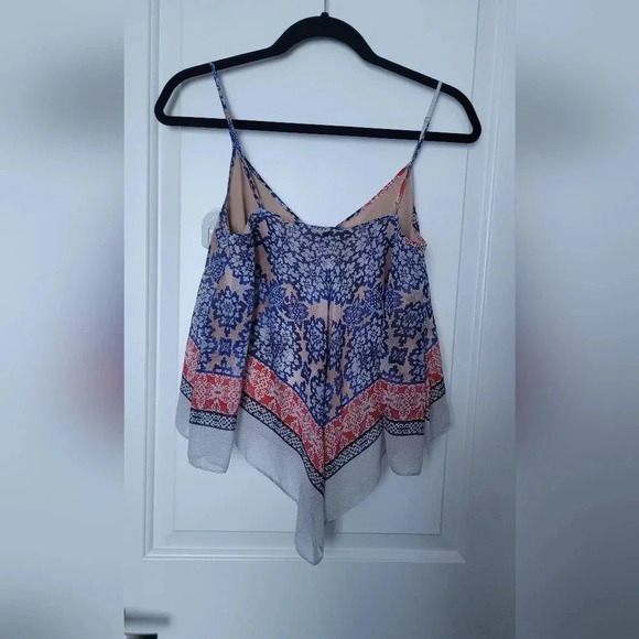BCBGMaxAzria Kassidee high-low blue/Red, Flowy Sleeveless Spaghetti Blouse S: XS - Picture 6 of 16